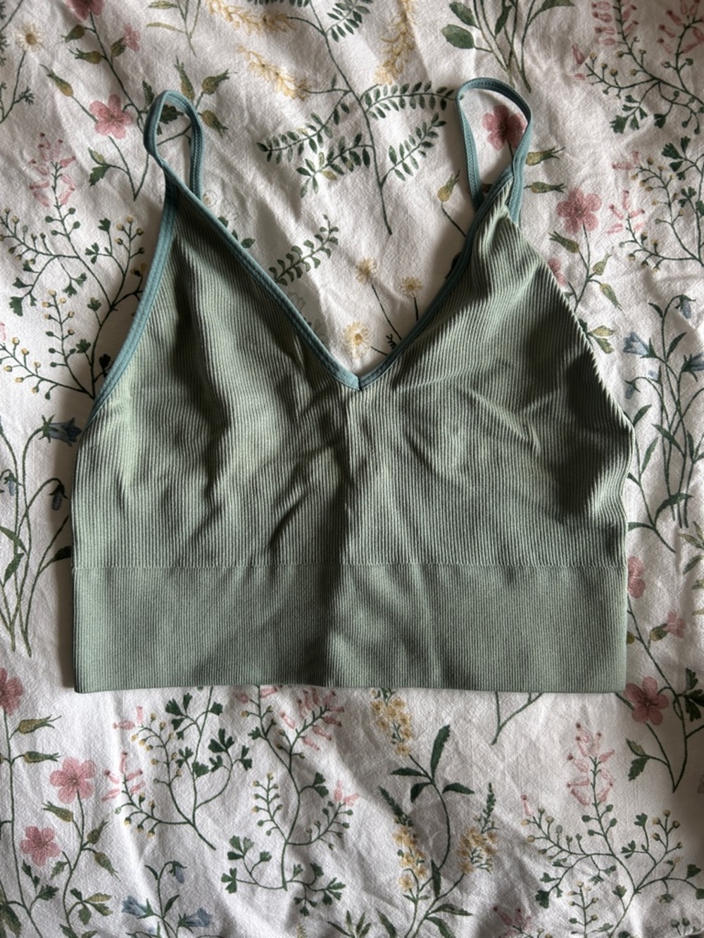 Bozzolo Sage Ribbed V-Neck Cropped Bralette